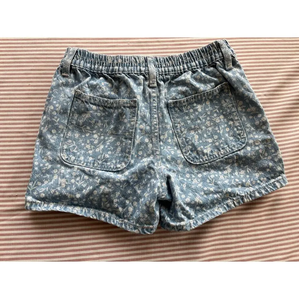 Old Navy Girl's Floral Denim Shorts Blue Size XL Summer Elastic Waist Button Zip